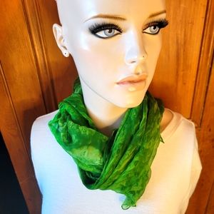 Vintage Sheer Silk Chiffon Scarf Salt Dye green and yellow